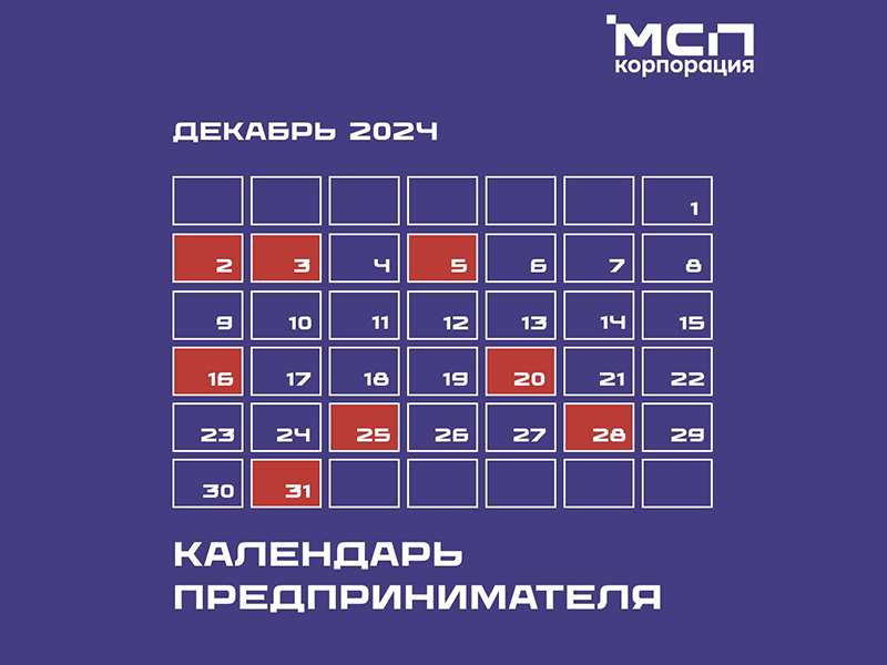 Календарь предпринимателя на декабрь 2024 года.